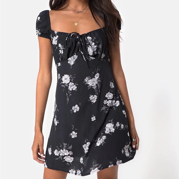 MOTEL ROCKS Black Floral Gaval Milkmaid Mini Dress - Picture 2 of 11